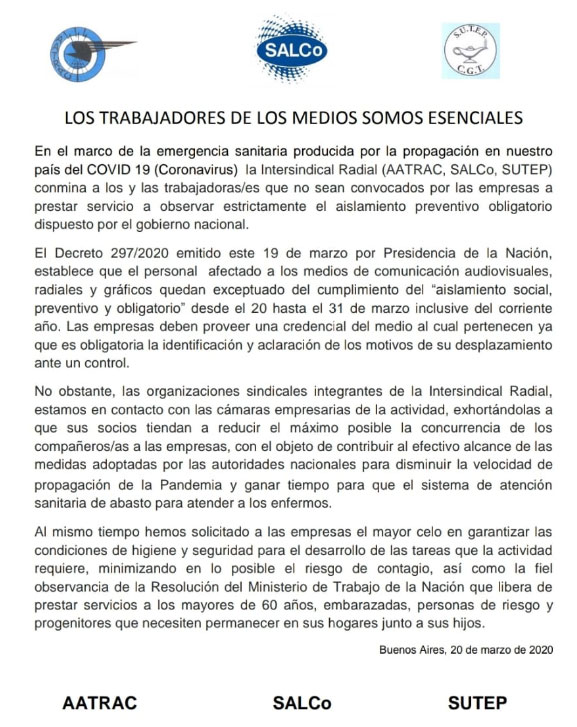 Los trabajadores de los medios somos esenciales