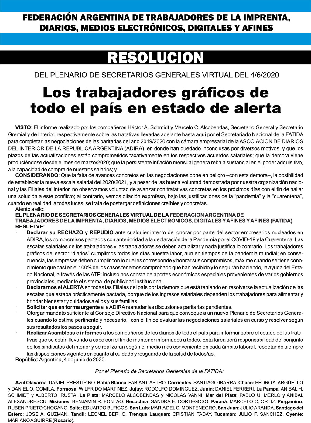 Resolución del plenario.