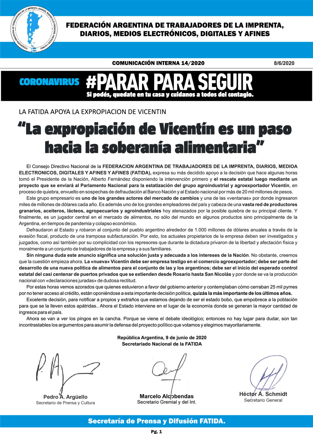 Comunicado de fatida