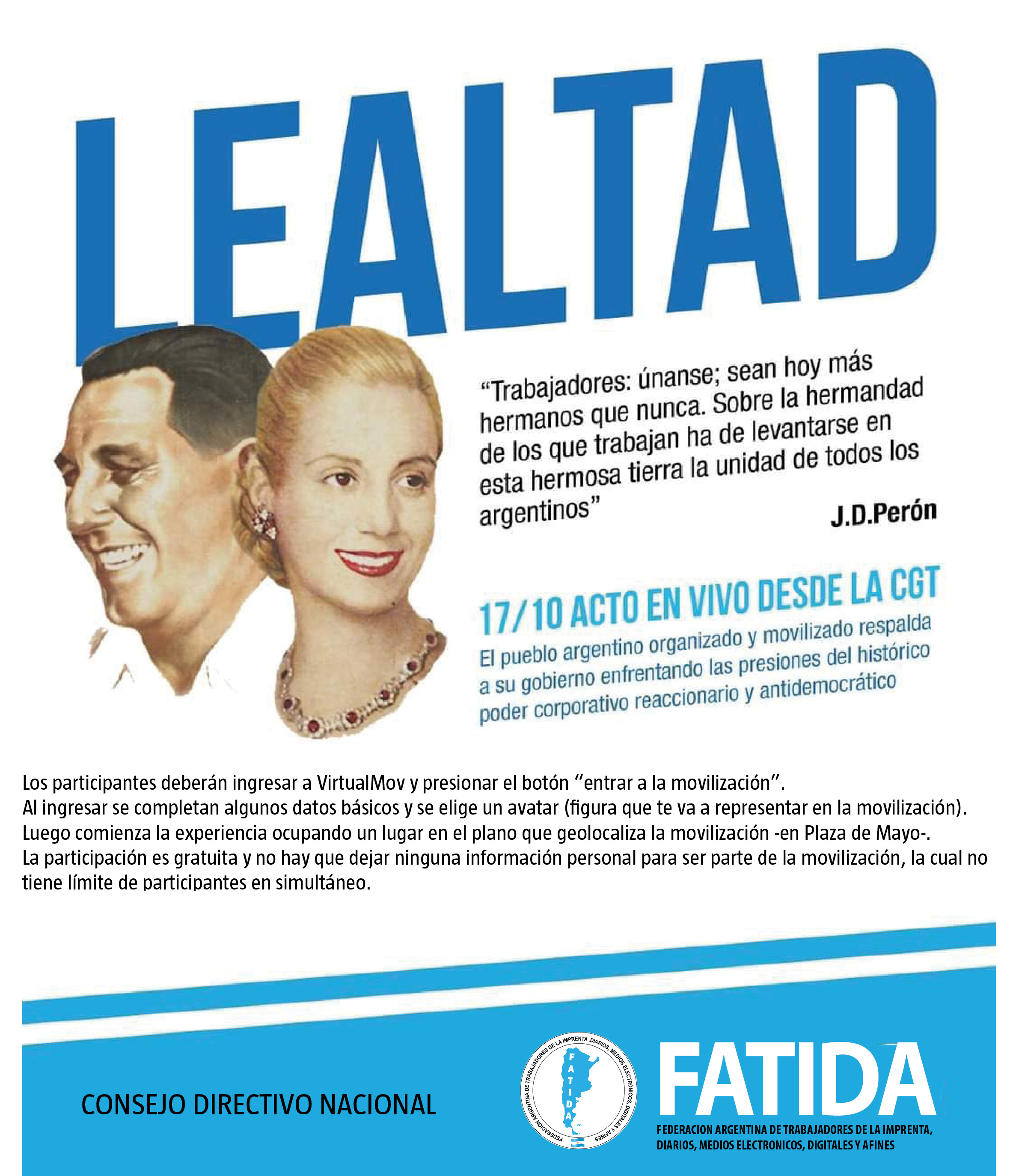 17 de Octubre: Acto virtual por el Día de la Lealtad