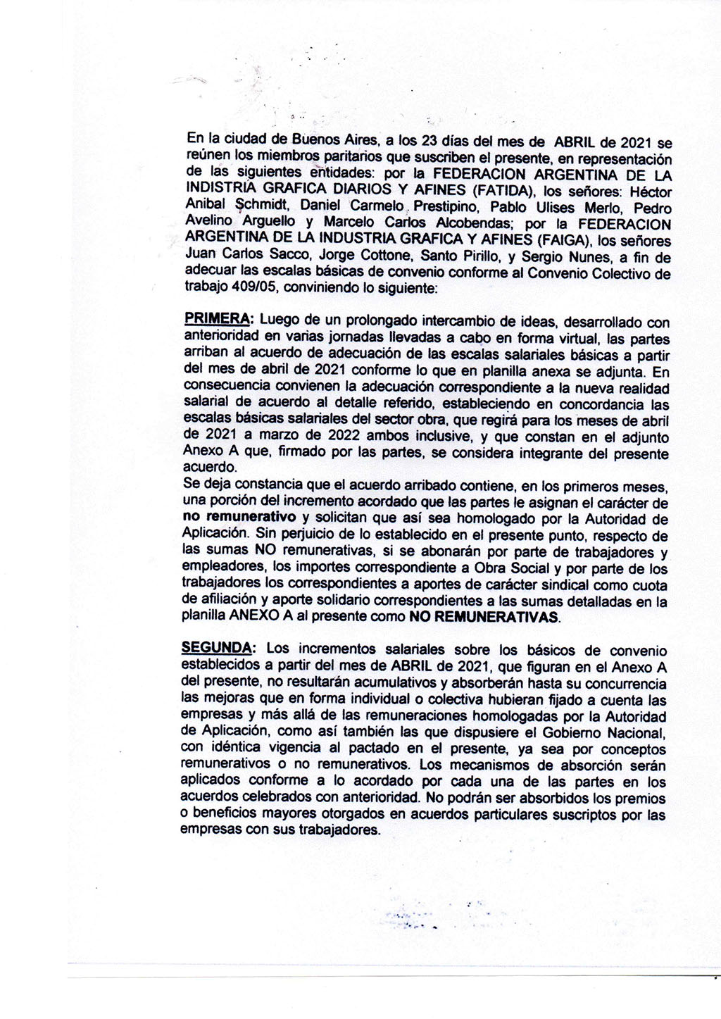 Acta homologación acuerdo FATIDA-Faiga – Abril – Septiembre 2021