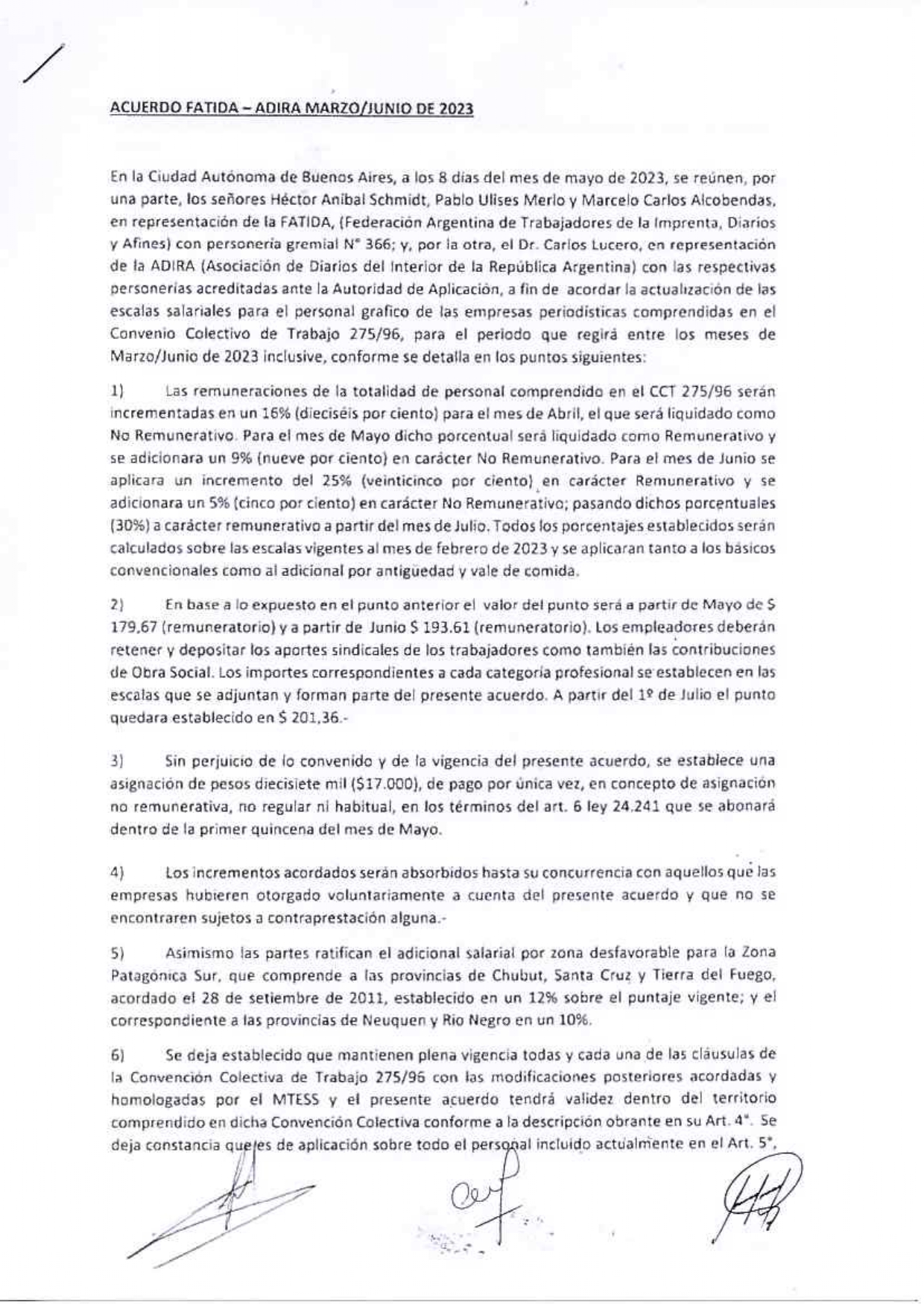 Homologación acuerdo ADIRA – FATIDA Abril – Junio 2023