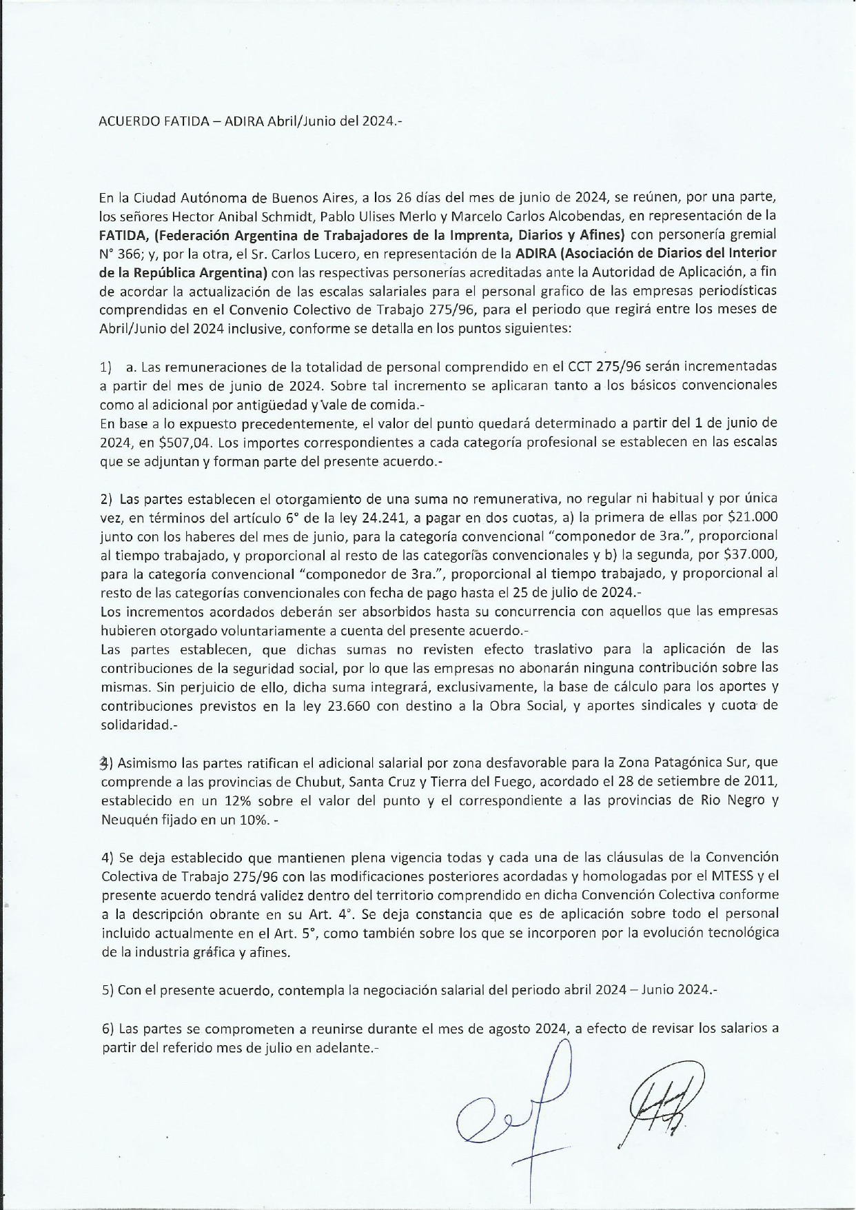 Acta acuerdo salarial – Junio 2024 – Adira – FATIDA