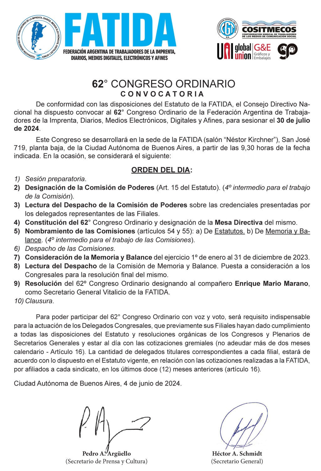 62º CONGRESO ORDINARIO: HOMENAJE ESPECIAL A UN GRAN DIRIGENTE
