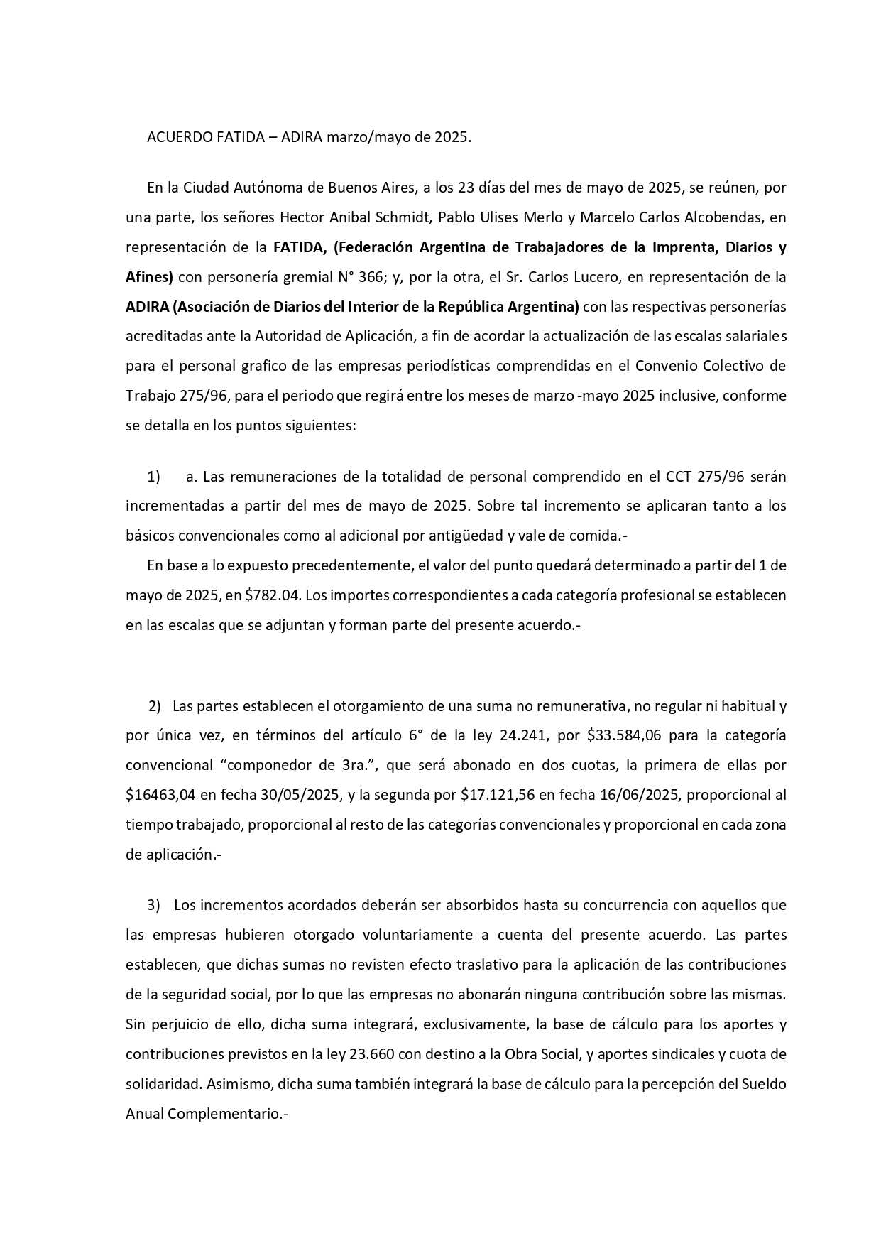 Acuerdo salarial FATIDA-Adira Marzo – Mayo 2025